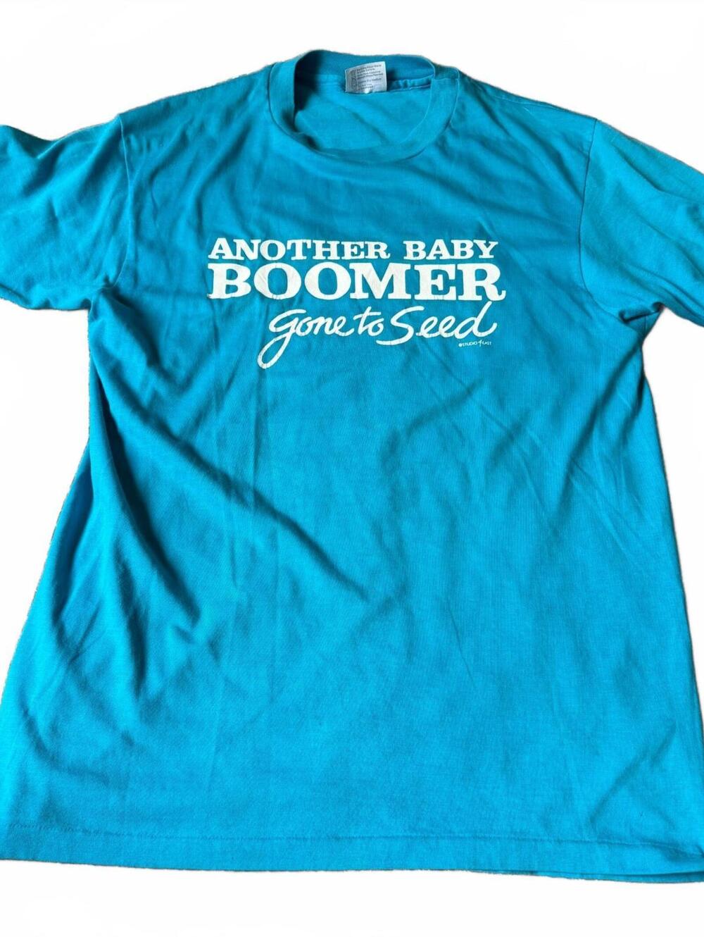 Vintage Single Stitch Hanes Large Teal Another Baby Boomer Funny Graphic T-Shirt